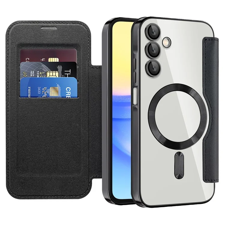 Pour Samsung Galaxy A15 4G / 5G Étui magnétique RFID Blocking Leather Phone Cover Card Holder - Noir