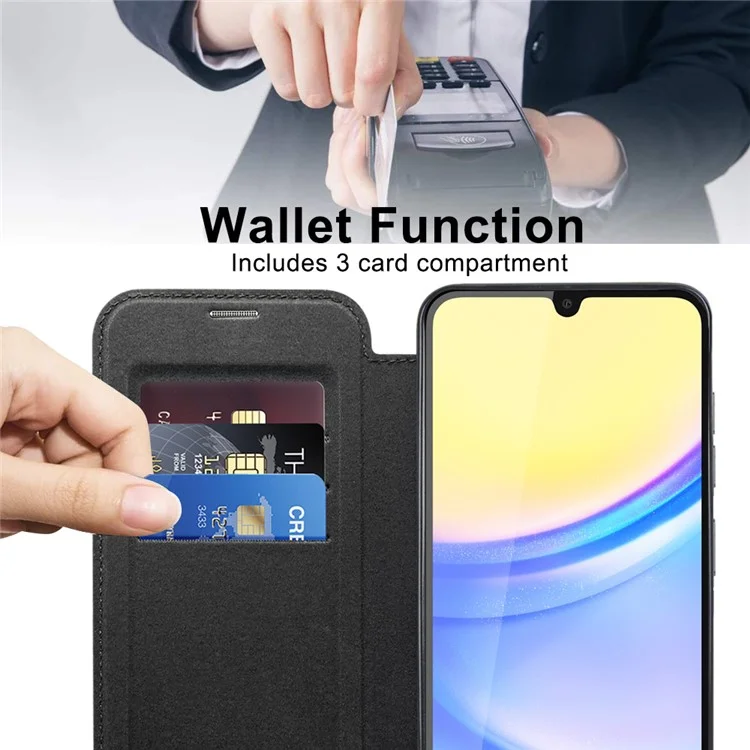 Pour Samsung Galaxy A15 4G / 5G Étui magnétique RFID Blocking Leather Phone Cover Card Holder - Noir
