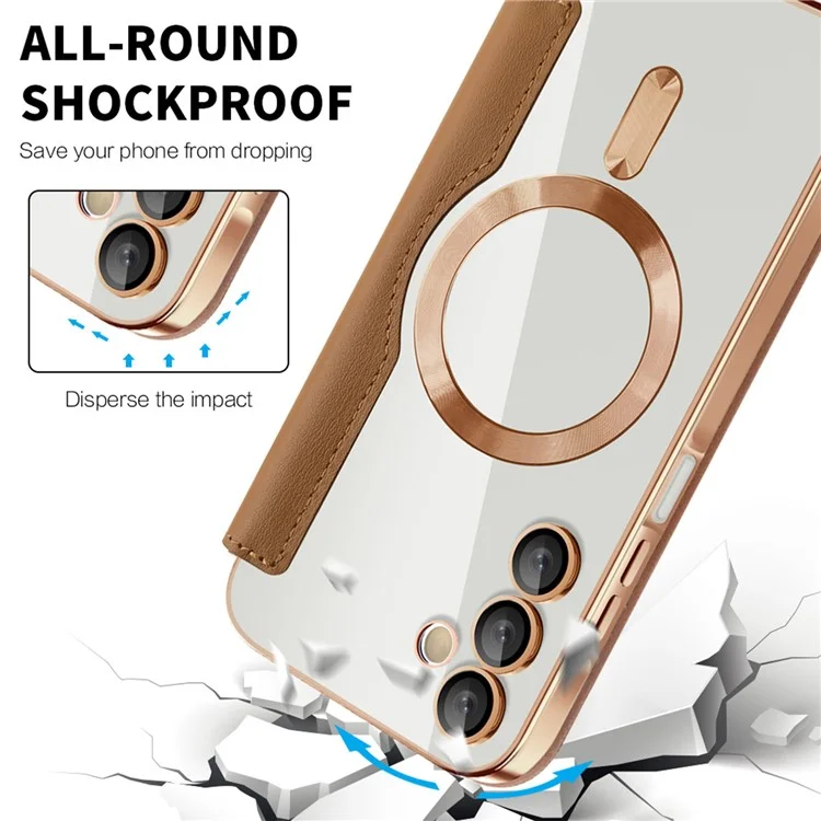 For Samsung Galaxy A15 4G / A15 5G Magnetic Case RFID Blocking Card Holder Leather Phone Cover - Brown