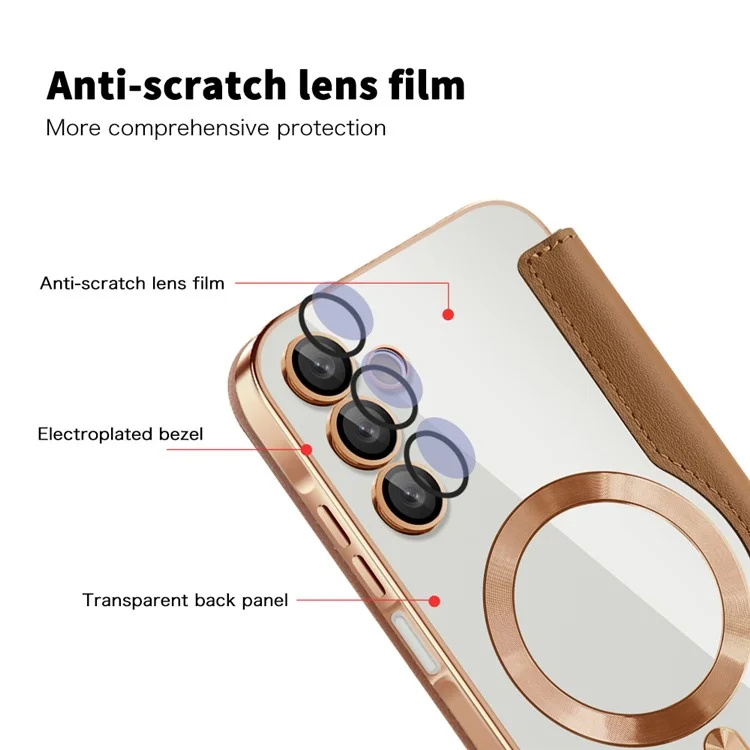For Samsung Galaxy A15 4G / A15 5G Magnetic Case RFID Blocking Card Holder Leather Phone Cover - Brown