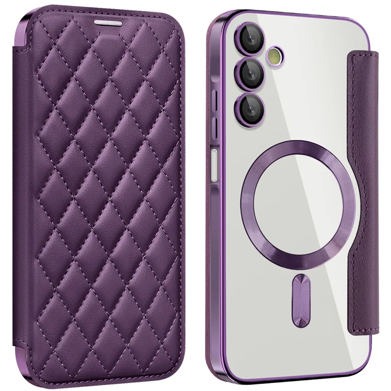 For Samsung Galaxy A15 4G / A15 5G Magnetic Case RFID Blocking Card Holder Leather Phone Cover - Purple