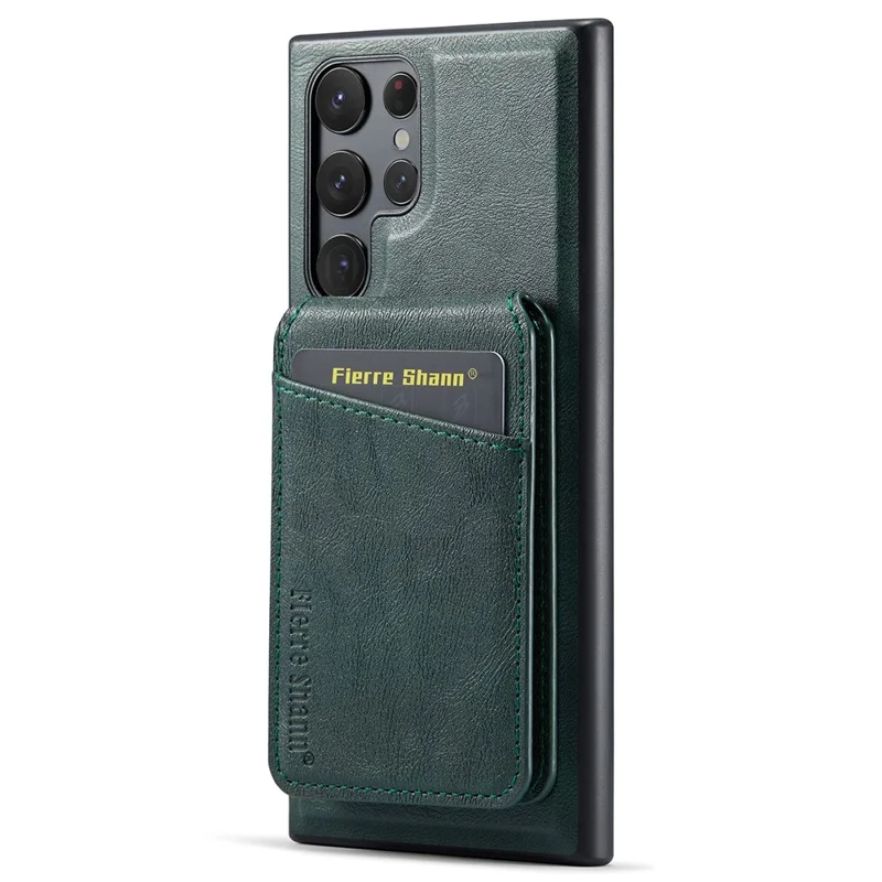 FIERRE SHANN 025 Style For Samsung Galaxy S24 Ultra Case Leather+TPU Card Slots Phone Cover - Green