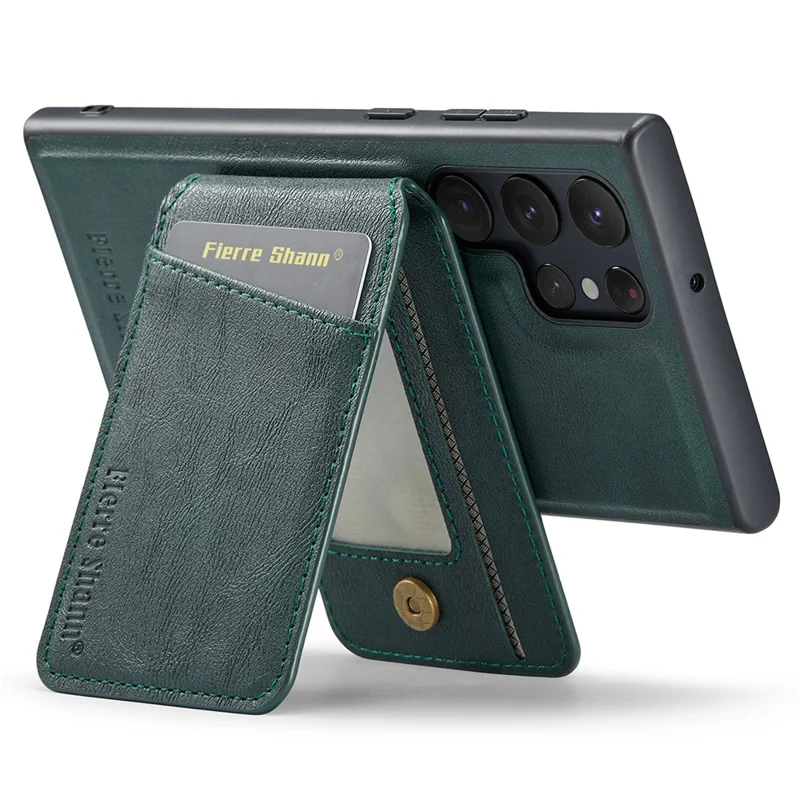 FIERRE SHANN 025 Style For Samsung Galaxy S24 Ultra Case Leather+TPU Card Slots Phone Cover - Green