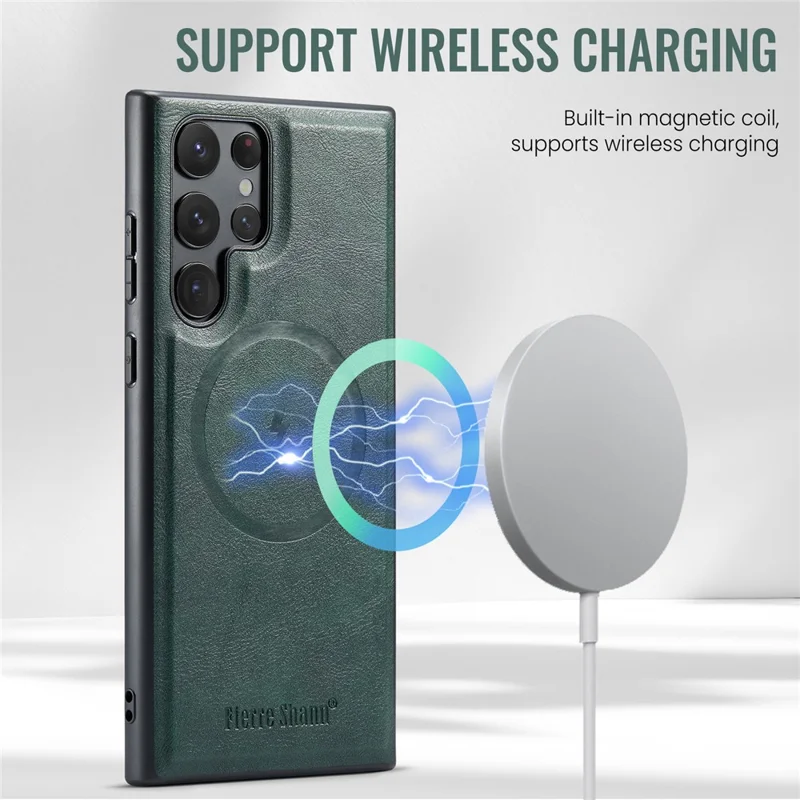 FIERRE SHANN 025 Style For Samsung Galaxy S24 Ultra Case Leather+TPU Card Slots Phone Cover - Green