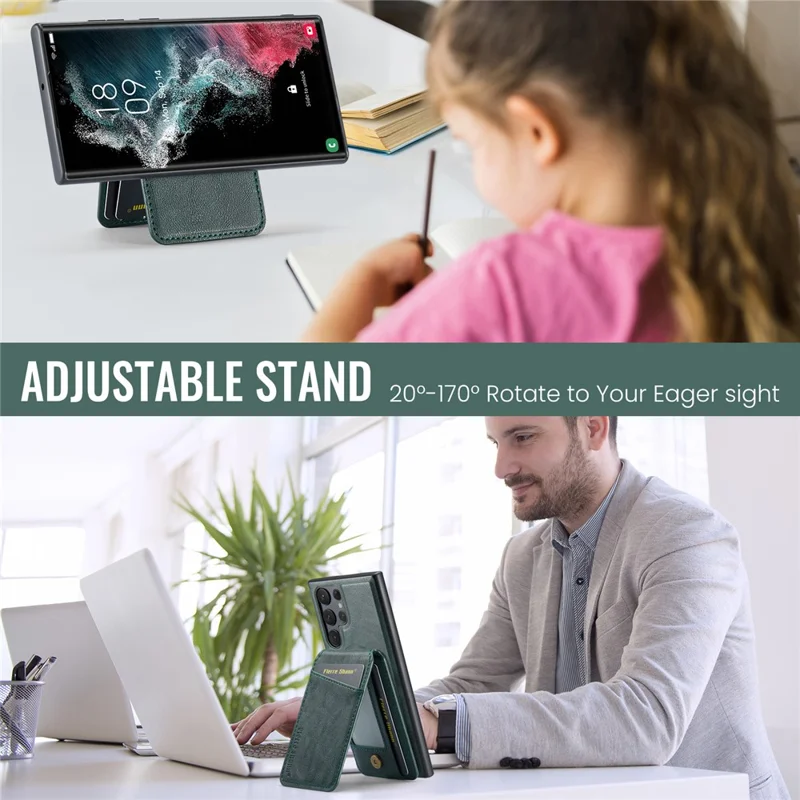 FIERRE SHANN 025 Style For Samsung Galaxy S24 Ultra Case Leather+TPU Card Slots Phone Cover - Green