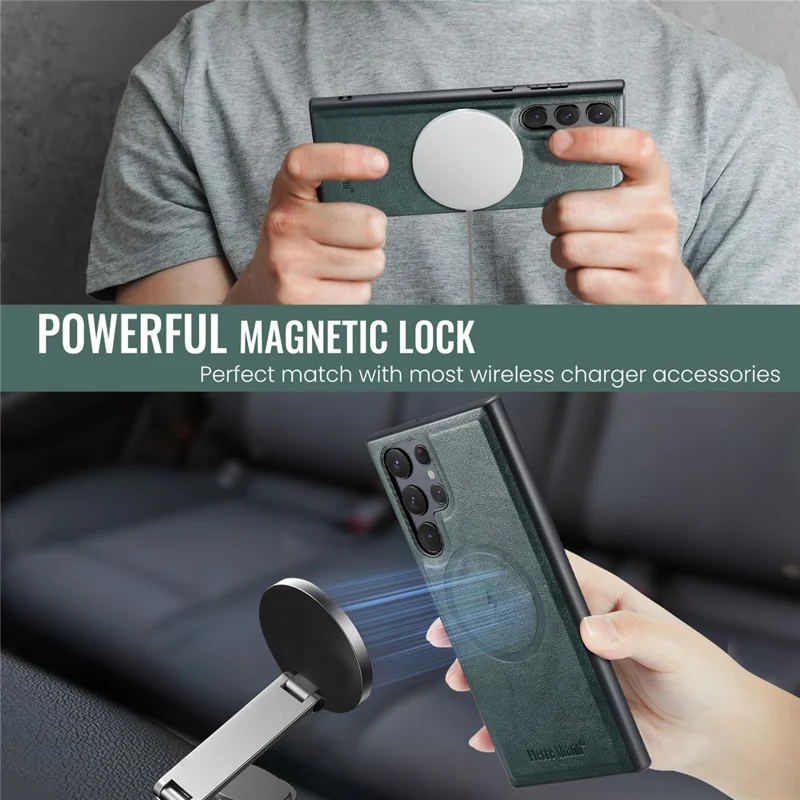 FIERRE SHANN 025 Style For Samsung Galaxy S24 Ultra Case Leather+TPU Card Slots Phone Cover - Green