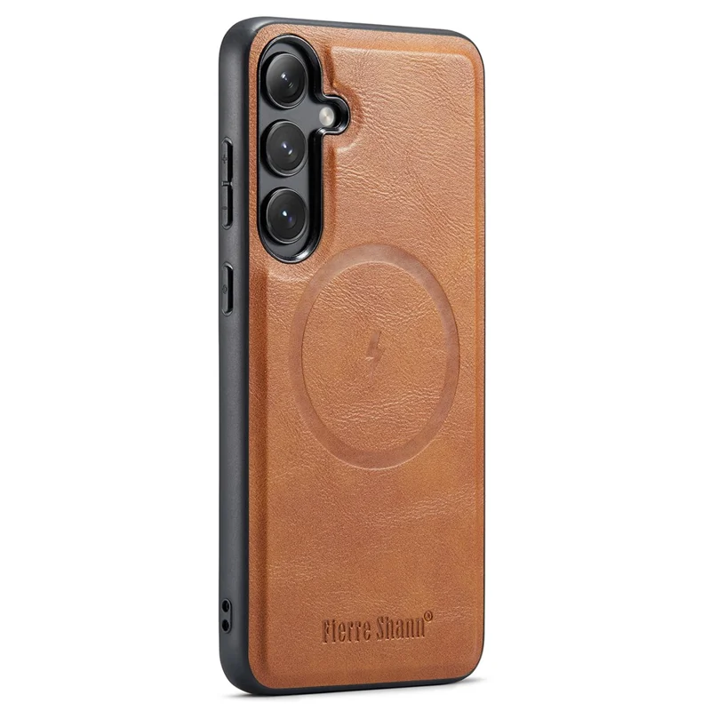 FIERRE SHANN 025 Style For Samsung Galaxy S24 Case PU+TPU Phone Cover Magnetic Case - Brown