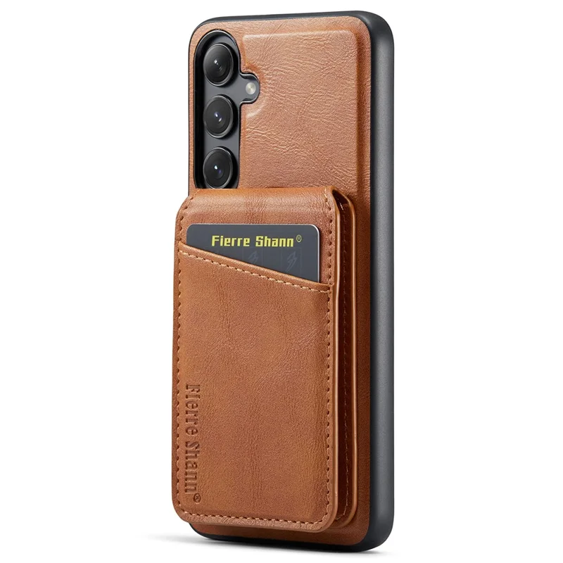 FIERRE SHANN 025 Style For Samsung Galaxy S24 Case PU+TPU Phone Cover Magnetic Case - Brown
