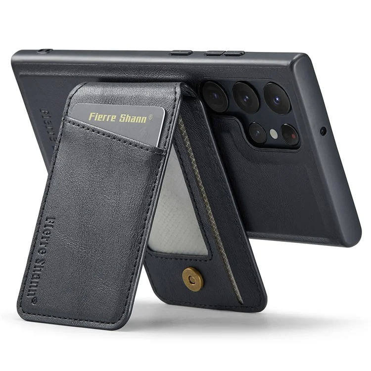 FIERRE SHANN 025 Style für Samsung Galaxy S23 Ultra Kickstand-Hülle PU+TPU Handyhülle mit Kartenfach - Schwarz
