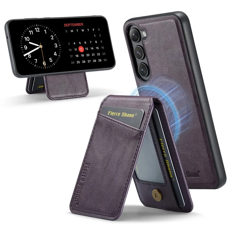 FIERRE SHANN 025 Style For Samsung Galaxy S23 Case Leather Back Cover Detachable RFID Blocking Card Holder - Фиолетовый
