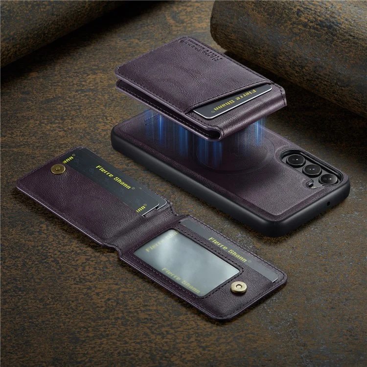 FIERRE SHANN 025 Style For Samsung Galaxy S23 Case Leather Back Cover Detachable RFID Blocking Card Holder - Фиолетовый