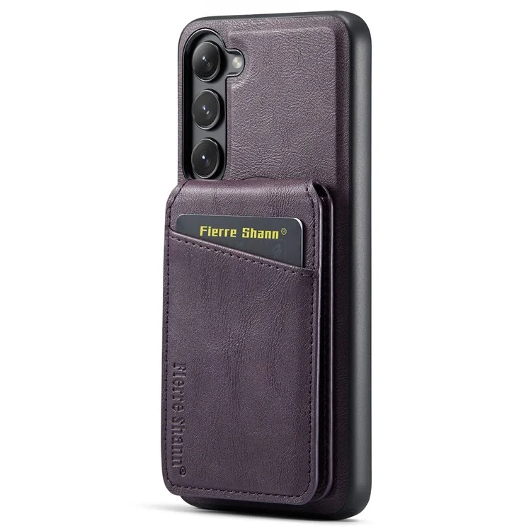 FIERRE SHANN 025 Style For Samsung Galaxy S23 Case Leather Back Cover Detachable RFID Blocking Card Holder - Фиолетовый