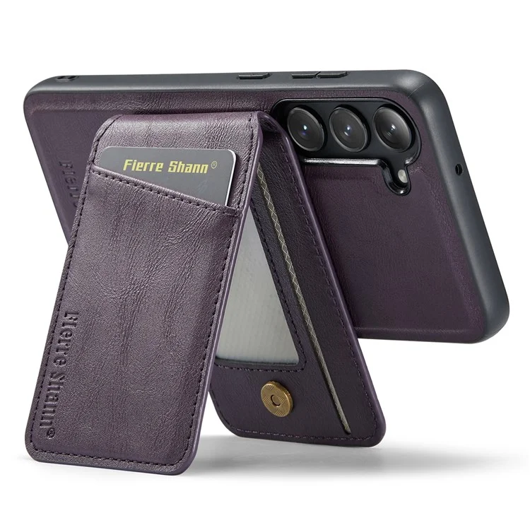 FIERRE SHANN 025 Style For Samsung Galaxy S23 Case Leather Back Cover Detachable RFID Blocking Card Holder - Фиолетовый