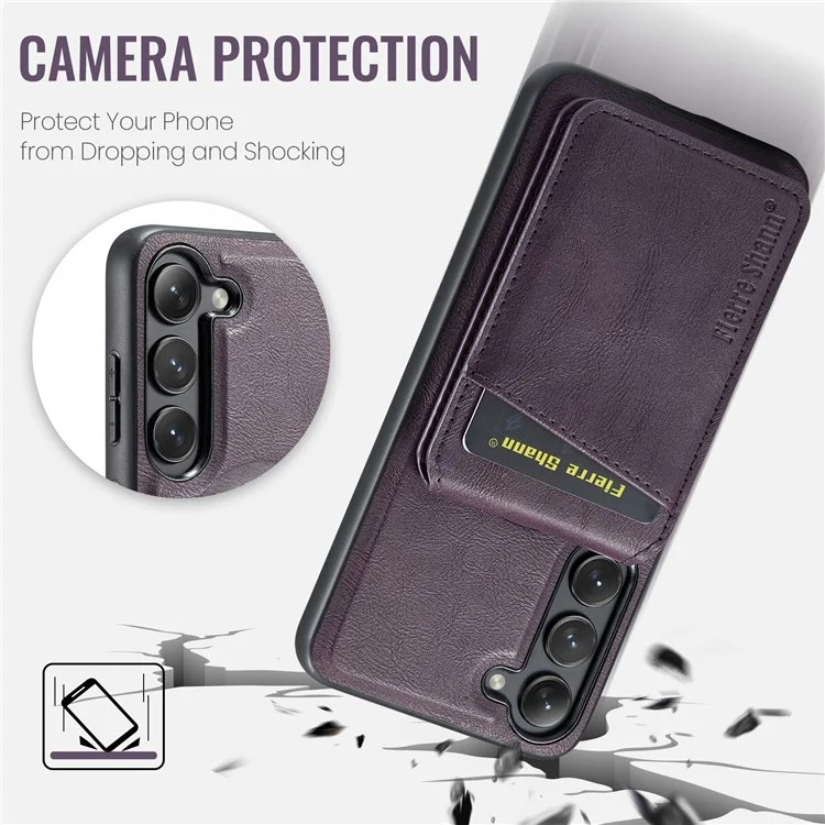 FIERRE SHANN 025 Style For Samsung Galaxy S23 Case Leather Back Cover Detachable RFID Blocking Card Holder - Фиолетовый