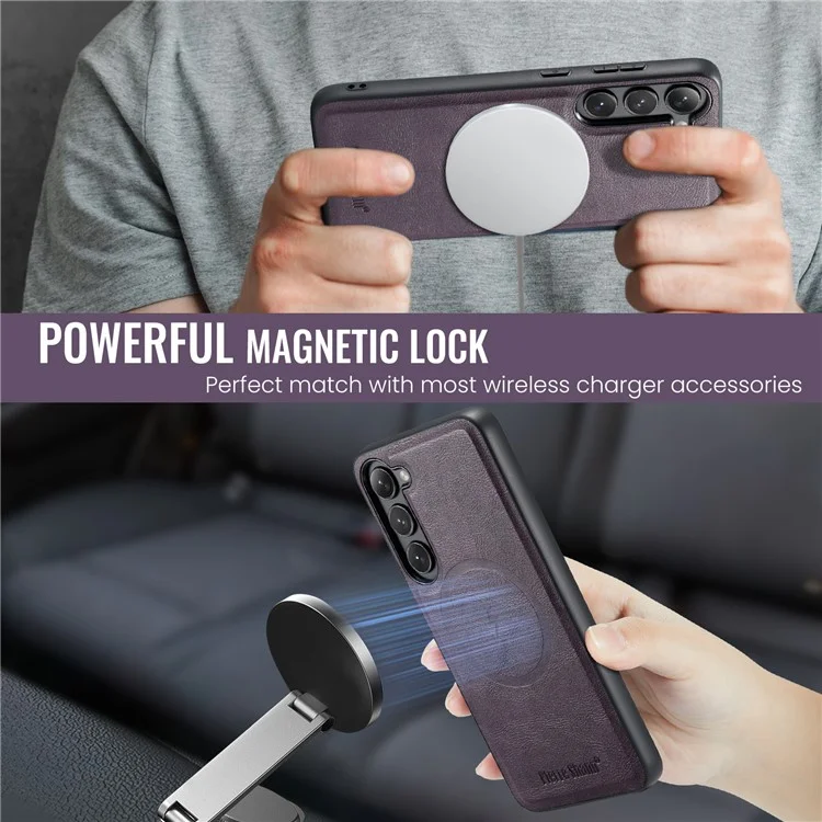 FIERRE SHANN 025 Style For Samsung Galaxy S23 Case Leather Back Cover Detachable RFID Blocking Card Holder - Фиолетовый