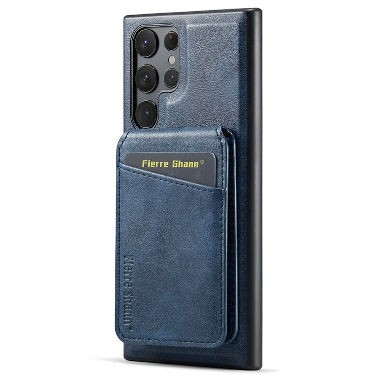FIERRE SHANN 025 Style For Samsung Galaxy S22 Ultra 5G Case RFID Blocking Leather+TPU Phone Cover Detachable - Azul