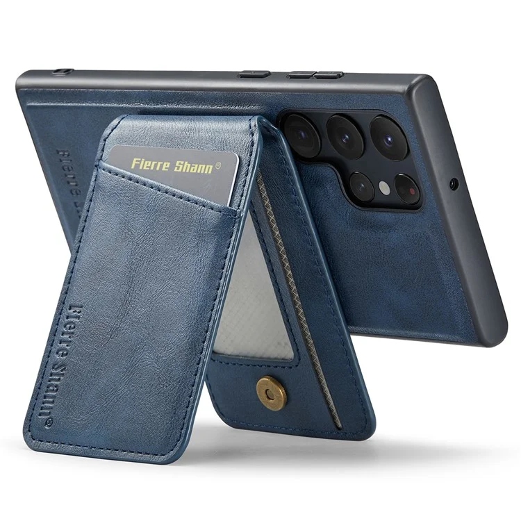FIERRE SHANN 025 Style For Samsung Galaxy S22 Ultra 5G Case RFID Blocking Leather+TPU Phone Cover Detachable - Azul