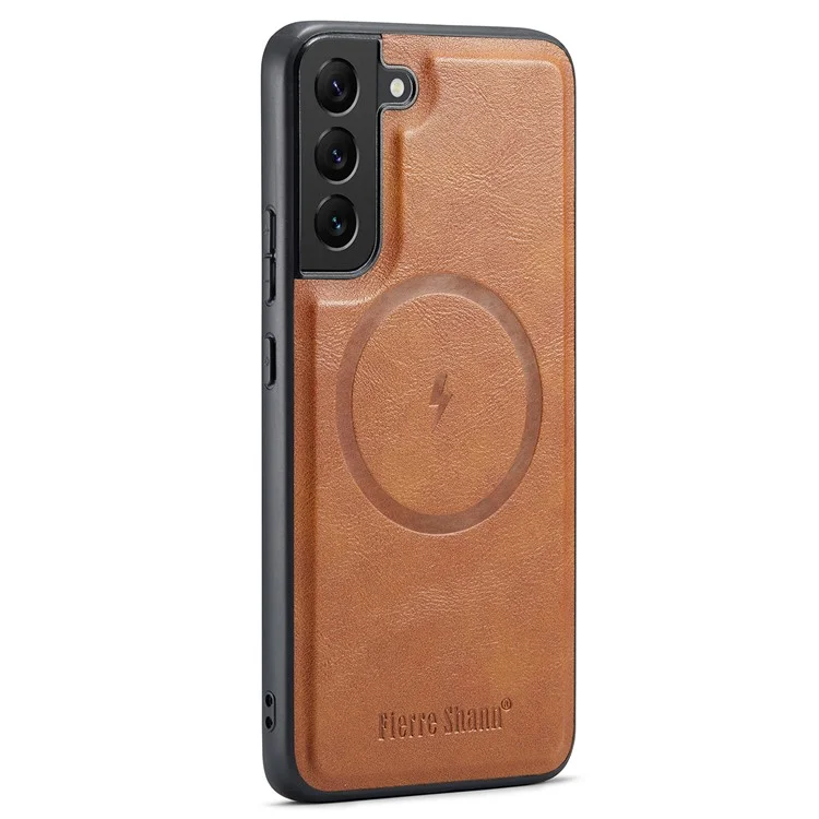 FIERRE SHANN 025 Style pour Samsung Galaxy S22+ 5G Coque magnétique Étui téléphone Fentes pour cartes amovibles - Marron