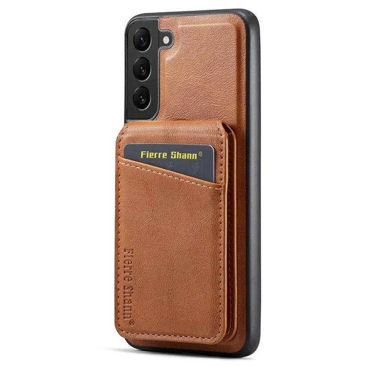 FIERRE SHANN 025 Style pour Samsung Galaxy S22+ 5G Coque magnétique Étui téléphone Fentes pour cartes amovibles - Marron