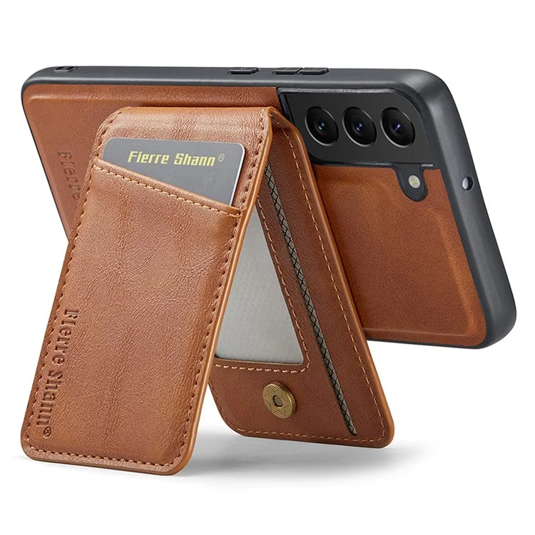 FIERRE SHANN 025 Style pour Samsung Galaxy S22+ 5G Coque magnétique Étui téléphone Fentes pour cartes amovibles - Marron