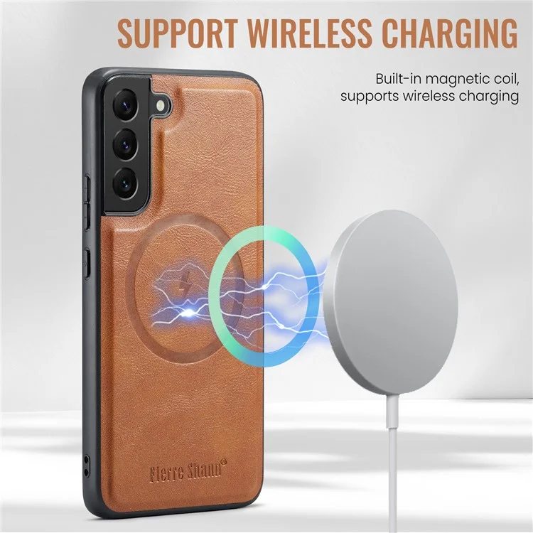 FIERRE SHANN 025 Style pour Samsung Galaxy S22+ 5G Coque magnétique Étui téléphone Fentes pour cartes amovibles - Marron