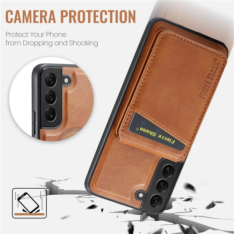 FIERRE SHANN 025 Style pour Samsung Galaxy S22+ 5G Coque magnétique Étui téléphone Fentes pour cartes amovibles - Marron