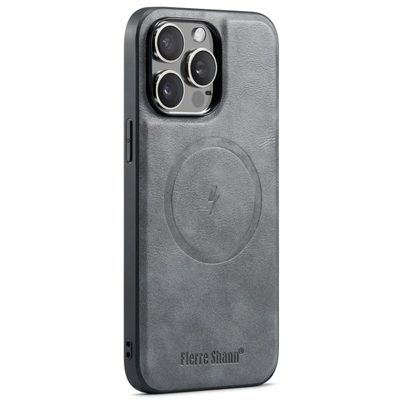 FIERRE SHANN 025 Style für iPhone 15 Pro Max Magnetische Hülle Leder+TPU Handyhülle mit Kartenfächern - Grau