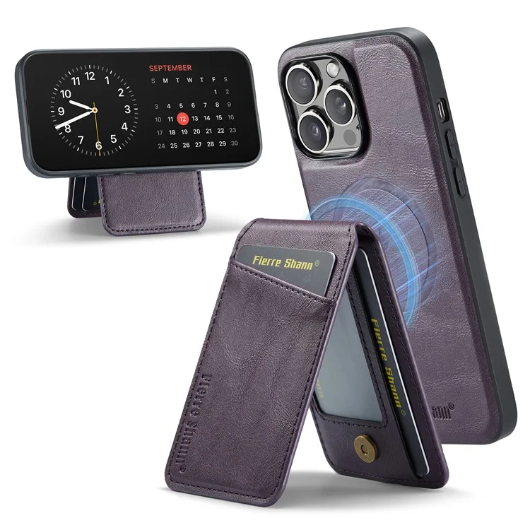 FIERRE SHANN 025 Style Pour iPhone 15 Pro Étui Pochettes Magnétiques en Cuir Revêtu de TPU - Violet