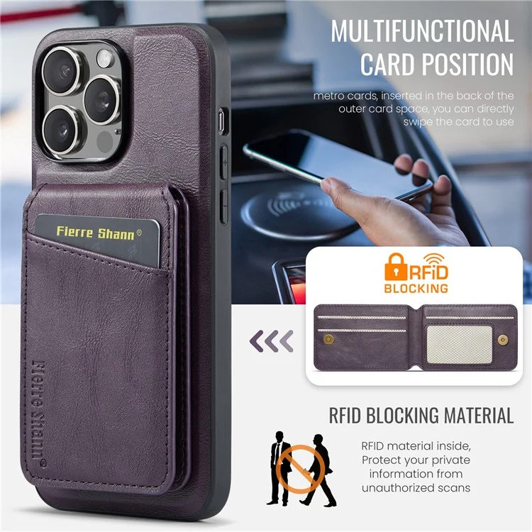 FIERRE SHANN 025 Style Pour iPhone 15 Pro Étui Pochettes Magnétiques en Cuir Revêtu de TPU - Violet