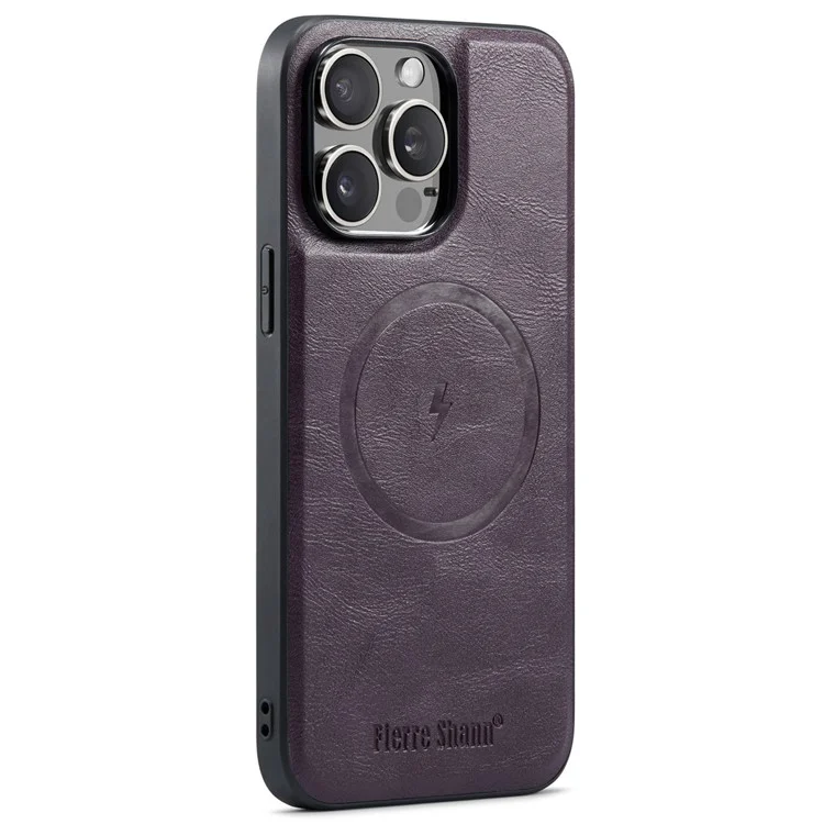 FIERRE SHANN 025 Style Pour iPhone 15 Pro Étui Pochettes Magnétiques en Cuir Revêtu de TPU - Violet