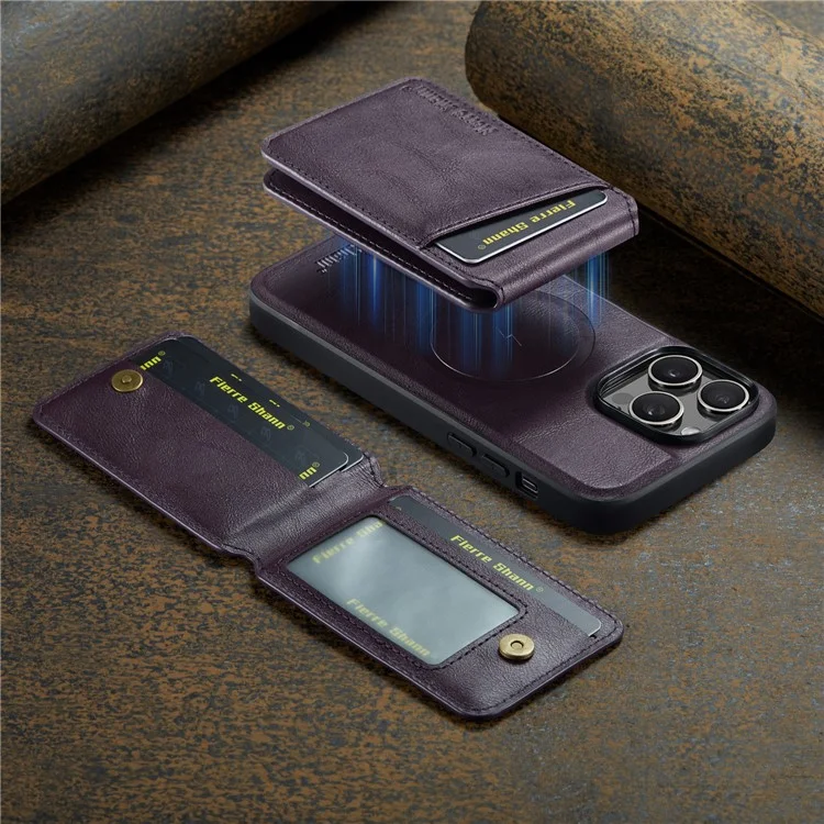 FIERRE SHANN 025 Style Pour iPhone 15 Pro Étui Pochettes Magnétiques en Cuir Revêtu de TPU - Violet