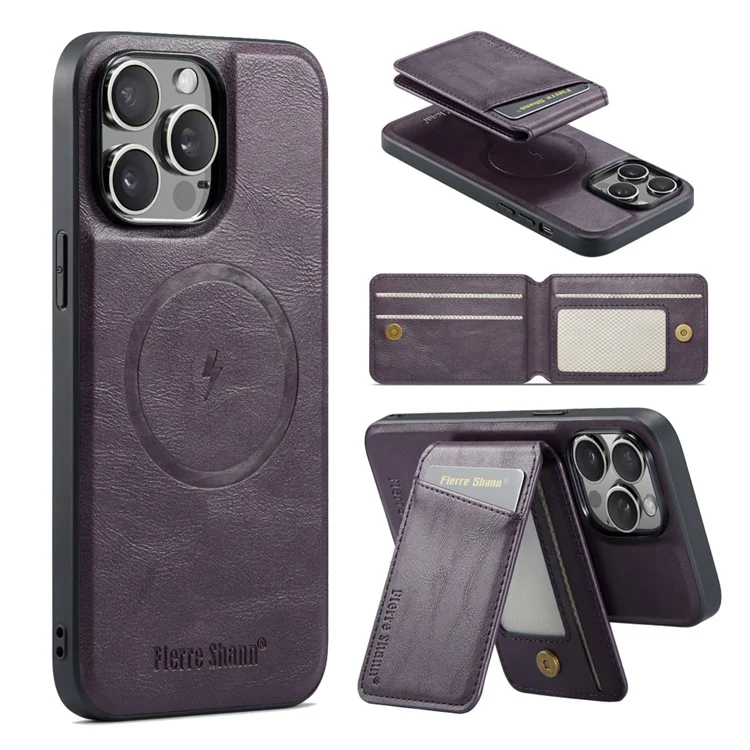 FIERRE SHANN 025 Style Pour iPhone 15 Pro Étui Pochettes Magnétiques en Cuir Revêtu de TPU - Violet