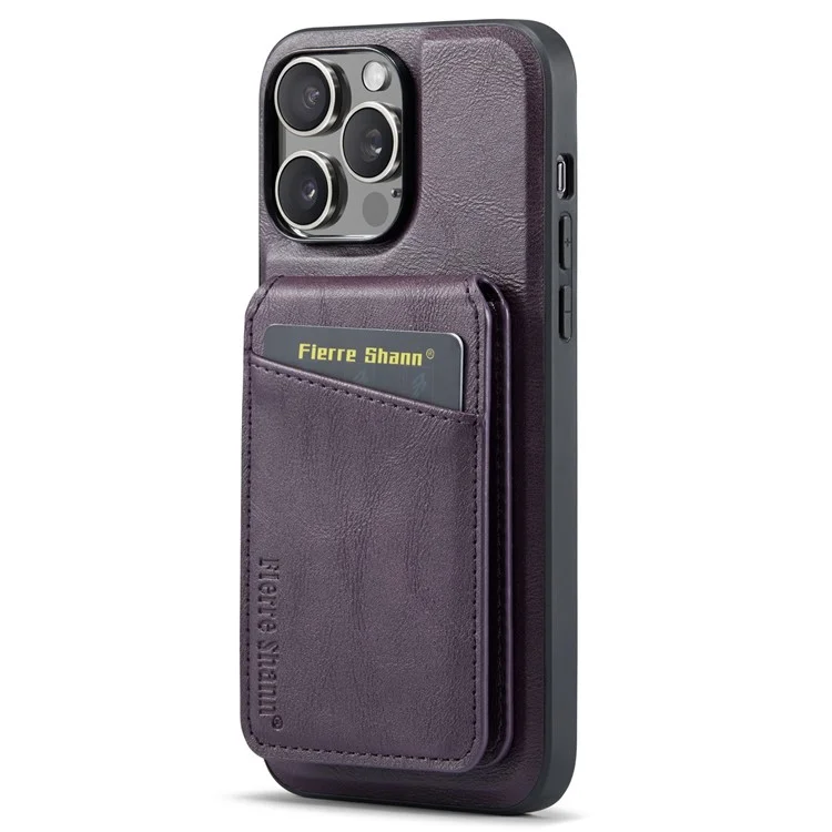 FIERRE SHANN 025 Style Pour iPhone 15 Pro Étui Pochettes Magnétiques en Cuir Revêtu de TPU - Violet