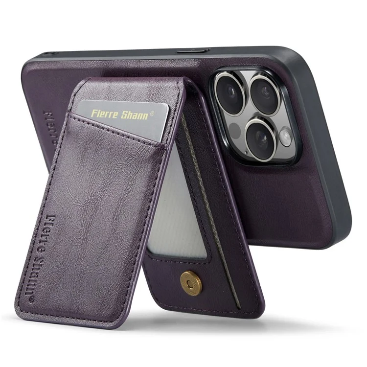 FIERRE SHANN 025 Style Pour iPhone 15 Pro Étui Pochettes Magnétiques en Cuir Revêtu de TPU - Violet