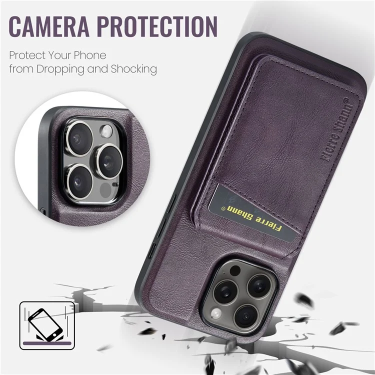 FIERRE SHANN 025 Style Pour iPhone 15 Pro Étui Pochettes Magnétiques en Cuir Revêtu de TPU - Violet