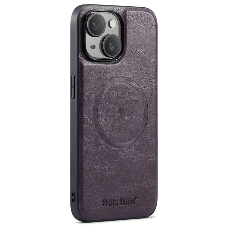 FIERRE SHANN 025 Style For iPhone 15 Plus Étui avec Porte-Cartes Détachable Support à Béquille Cuir+TPU Housse de Téléphone - Violet