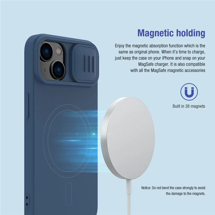 NILLKIN Magnetic Case for iPhone 14 Plus, Slide Camera Protection PC + Silicone Phone Cover Compatible with MagSafe - Purple