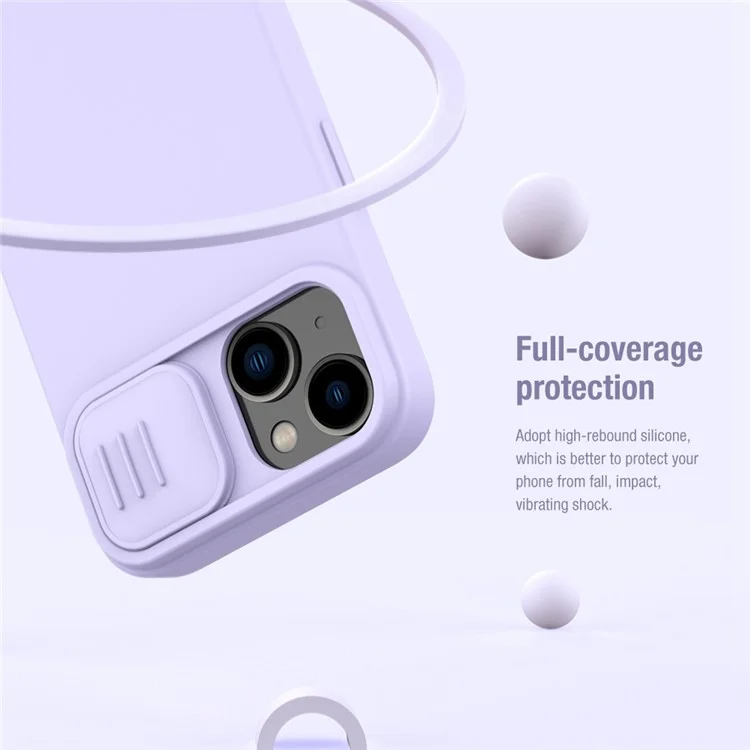 NILLKIN Magnetic Case for iPhone 14 Plus, Slide Camera Protection PC + Silicone Phone Cover Compatible with MagSafe - Purple