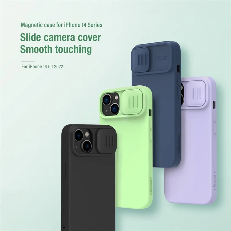 Capa Magnética NILLKIN para iPhone 14 Plus, Proteção de Câmara Deslizante em PC + Capa para Telemóvel em Silicone Compatível com MagSafe - Preto