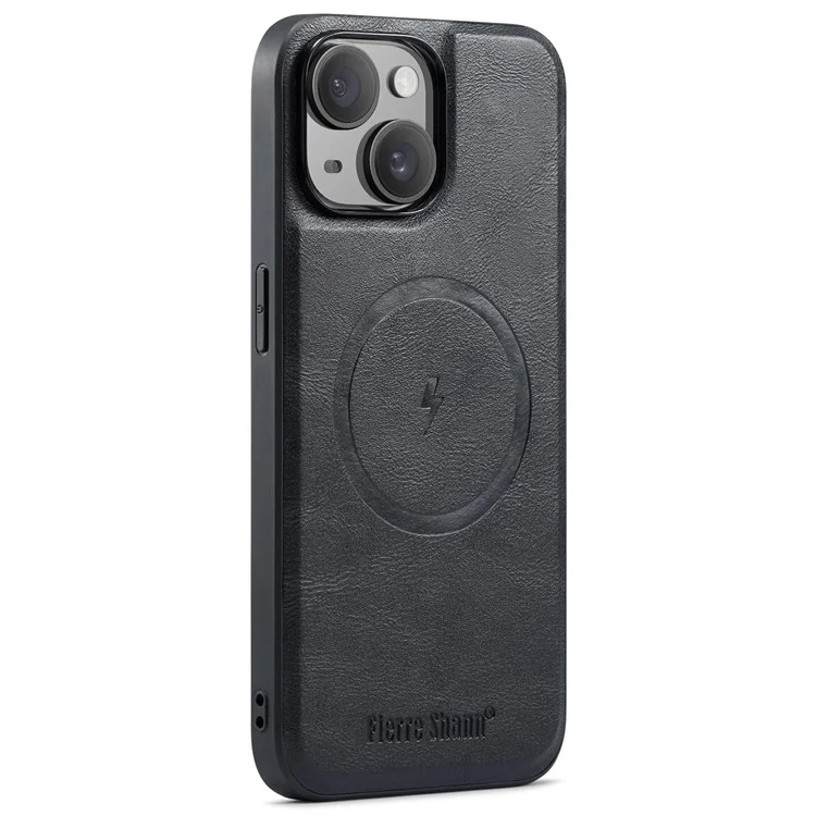 FIERRE SHANN 025 Style For iPhone 14 Plus Case Kickstand Card Slots Leather Back Phone Cover - Black