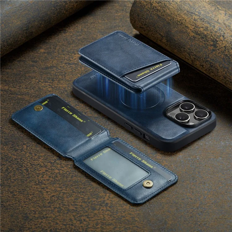 FIERRE SHANN 025 Style For iPhone 14 Pro Case Leather 2 in 1 Détachable Back Cover - Bleu