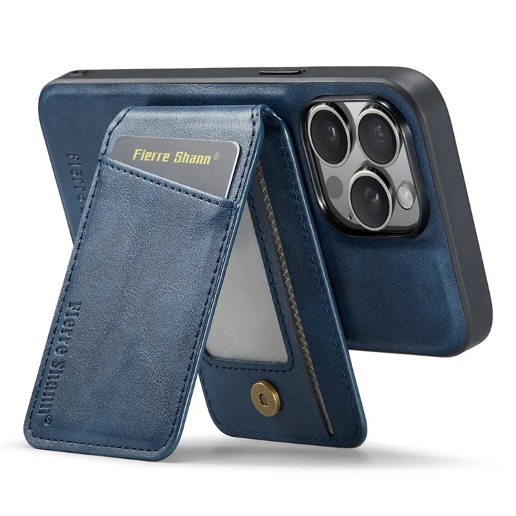 FIERRE SHANN 025 Style For iPhone 14 Pro Case Leather 2 in 1 Détachable Back Cover - Bleu