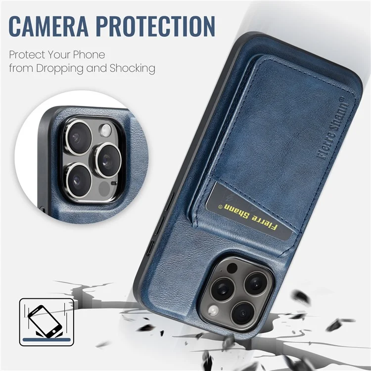 FIERRE SHANN 025 Style For iPhone 14 Pro Case Leather 2 in 1 Détachable Back Cover - Bleu