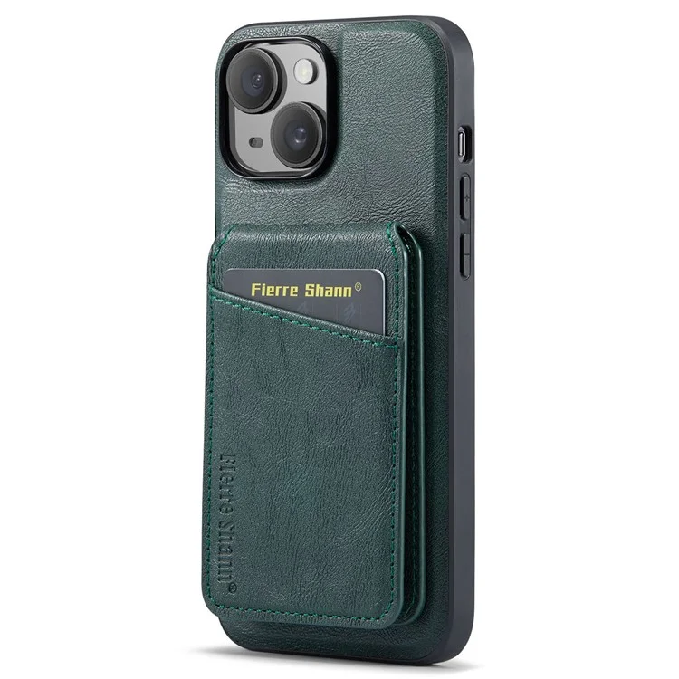 FIERRE SHANN 025 Style For iPhone 14 Case Leather+TPU Kickstand Phone Cover Detachable 2-in-1 - Verde