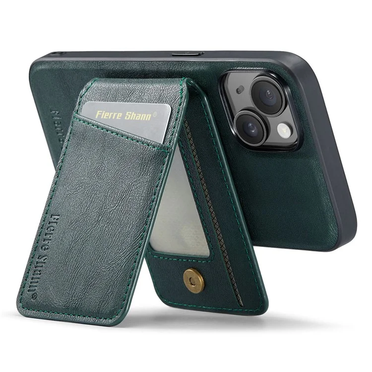 FIERRE SHANN 025 Style For iPhone 14 Case Leather+TPU Kickstand Phone Cover Detachable 2-in-1 - Verde