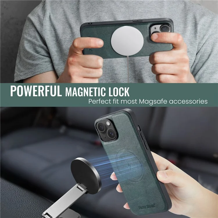 FIERRE SHANN 025 Style For iPhone 14 Case Leather+TPU Kickstand Phone Cover Detachable 2-in-1 - Verde