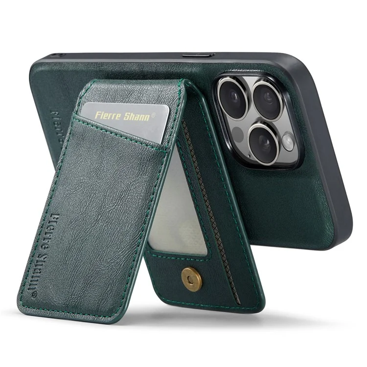FIERRE SHANN 025 Style For iPhone 13 Pro Max Case Card Holder PU+TPU Phone Cover with Kickstand - Verde
