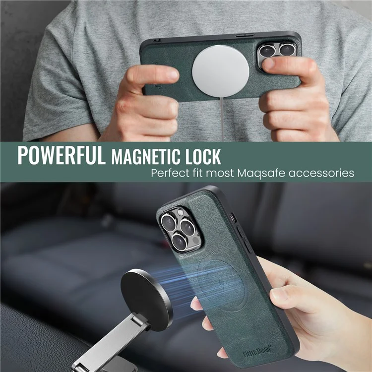 FIERRE SHANN 025 Style For iPhone 13 Pro Max Case Card Holder PU+TPU Phone Cover with Kickstand - Verde