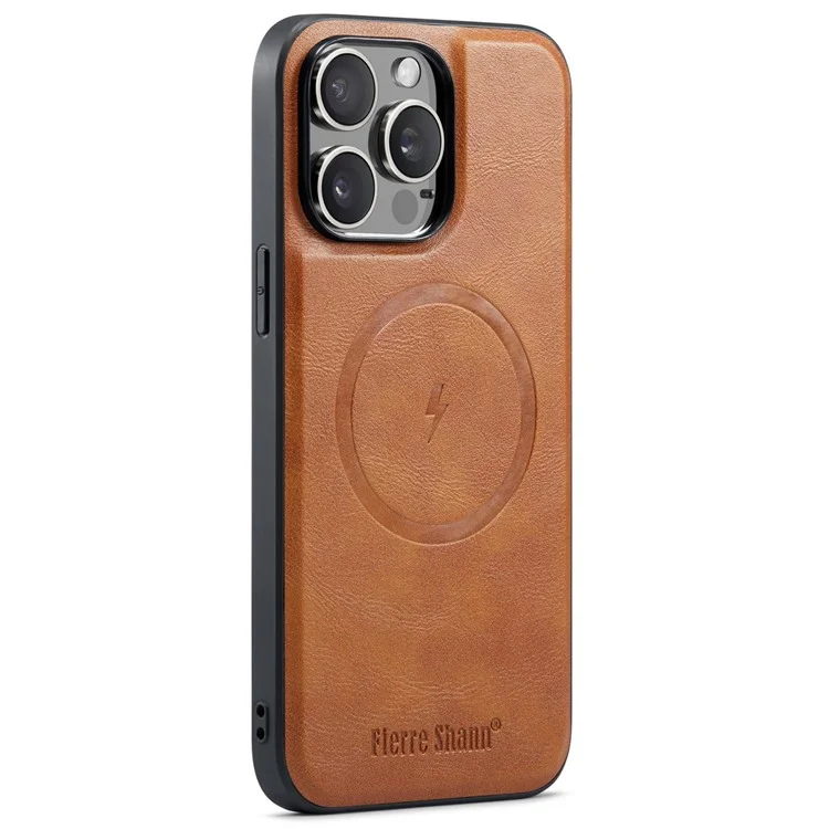 FIERRE SHANN 025 Стиль для iPhone 13 Pro Case PU+TPU Чехол для телефона с подставкой и отделением для карт - Коричневый