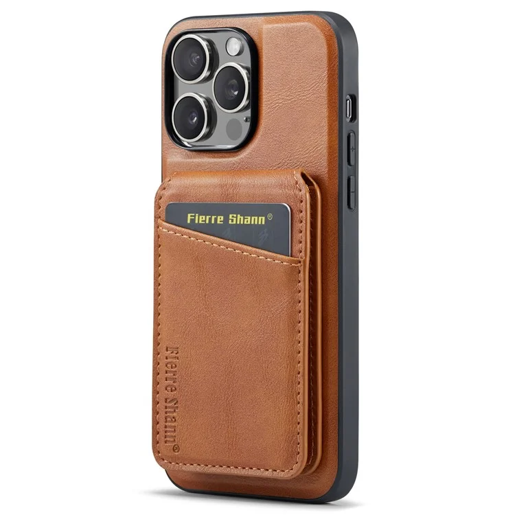 FIERRE SHANN 025 Стиль для iPhone 13 Pro Case PU+TPU Чехол для телефона с подставкой и отделением для карт - Коричневый